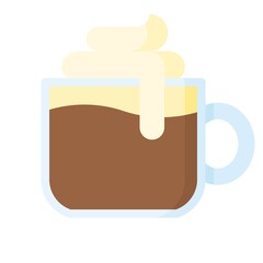Coffee with whipped cream icon, Beverage flat vector