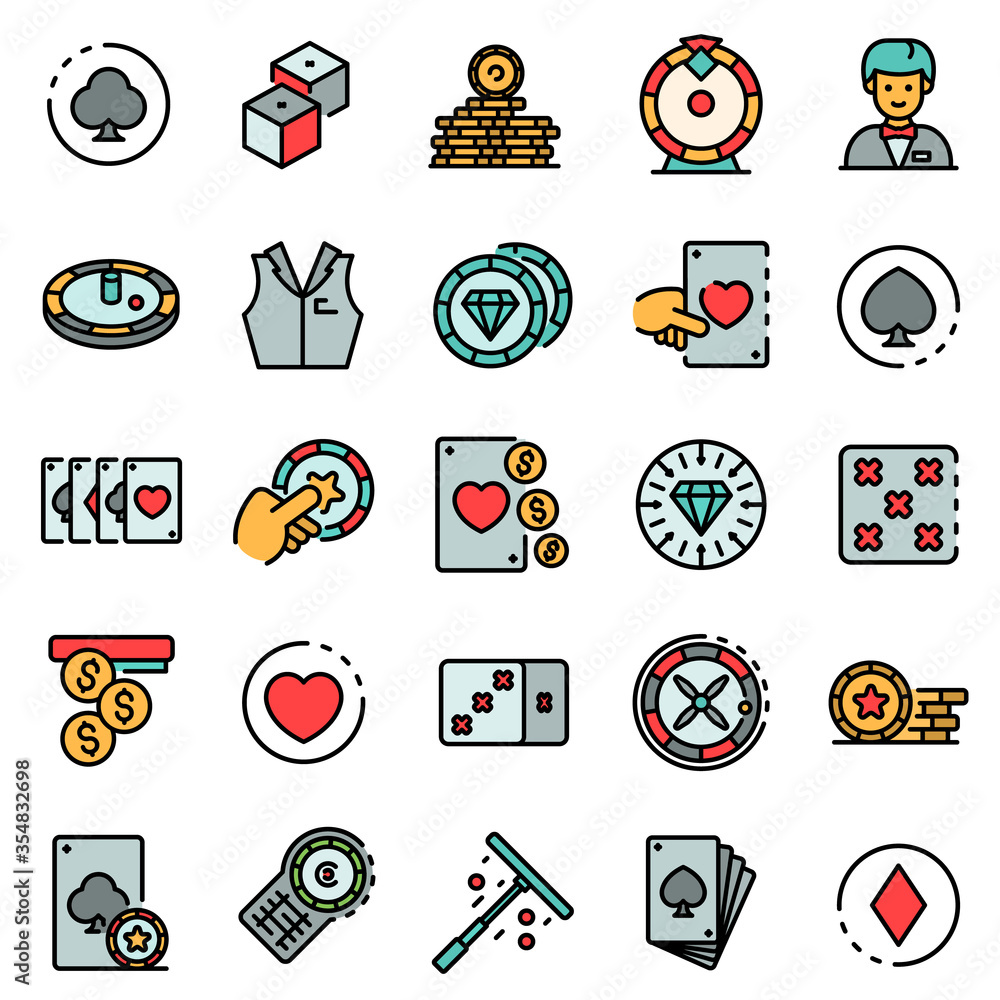 Poster croupier icons set. outline set of croupier vector icons for web design isolated on white background