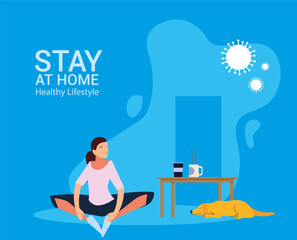 woman doing stretching exercises at home to avoid virus