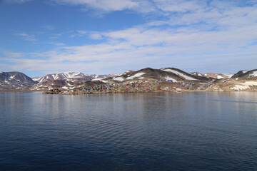 The remote township of Ittoqqortoormiit from the sea. 