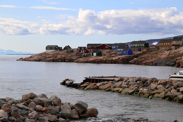 The remote township of Ittoqqortoormiit from the sea. 