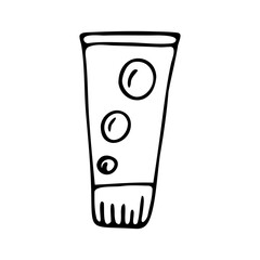 Hand drawn tube of cosmetics isolated on a white background. Doodle, simple outline illustration. It can be used for decoration of textile, paper and other surfaces.