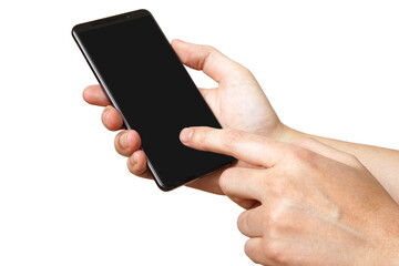 スマホの操作をする男性の手-白背景