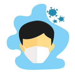 Illustration vector graphic of man with his mask for protect him from corona virus.