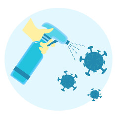 Illustration vector graphic of disinfectant while sprayed for exterminate corona virus.