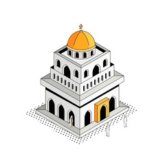 Golden Dome Mosque Isometric Outline Illustration
