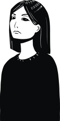 Sad girl doodle portrait vector illustration hand drawn.