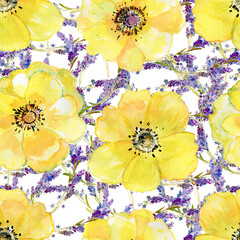 Seamless background with beautiful flowers. Design for fabric