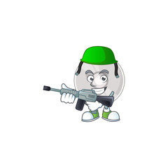 A mascot design picture of compact disk as a dedicated Army using automatic gun