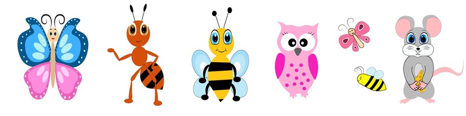 Cute animals set illustration, vector collection: farm animals,sea animals wild animals,