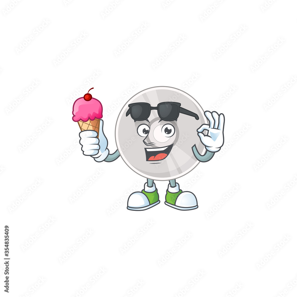 Canvas Prints Happy face of compact disk cartoon mascot having an ice cream