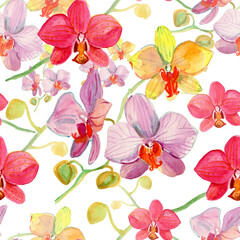 Seamless background with orchids. 