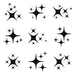 Shining and sparkling stars. Flashes of lights, abstract flares, bright glares isolated vector icons set