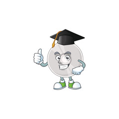 Happy face Mascot design concept of compact disk wearing a Graduation hat