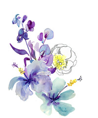 Beautiful hand drawn flowers. Watercolor and drawing