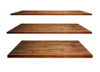 wooden shelves isolated on white background