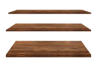 wooden shelves isolated on white background