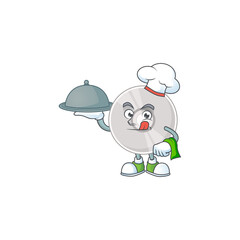 A compact disk chef cartoon mascot design with hat and tray