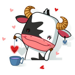 cute bull makes love / vector