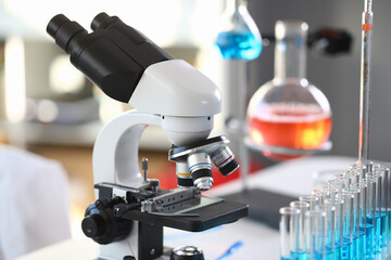 Head microscope on the background laboratory