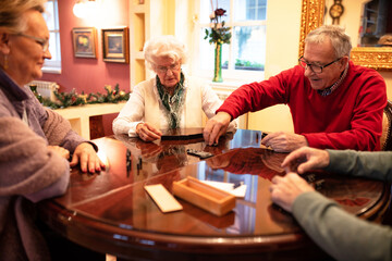 Group of senor people playing board games