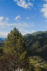 A view of Mount Nona in Enrekang, South Sulawesi, Indonesia, overgrown with trees and river under the mountain