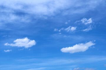 Naklejka na ściany i meble Bright beautiful blue sky with soft clouds, bright sunny day