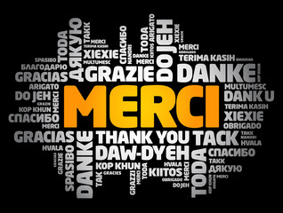 Fototapeta premium Merci (Thank You in French) word cloud in different languages