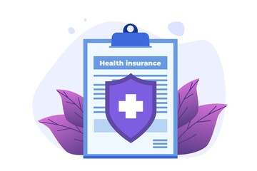 Health insurance service concept. Clipboard with Medical Document Form. Vector illustration