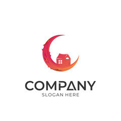 Moon House Logo Concept, Dream House Logo Vector