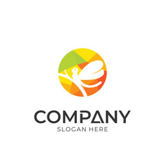 Dragonfly logo in circle shape, Simple animal silhouette logo vector