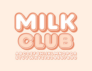 Vector tasty sign Milk Club with Trendy Font. Stylish Alphabet Letters and Numbers