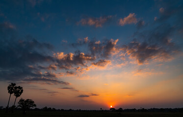 Colorful of clouds and blue sky with sun set for nature textured background