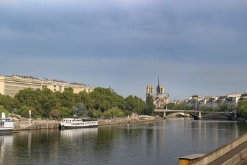 Notre dame de Paris and Seine river in Paris, France