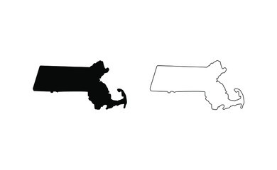 Massachusetts state silhouette, line style. America illustration, American vector outline isolated on white background - obrazy, fototapety, plakaty