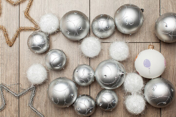 Christmas decoration with round wreath ornament on background 