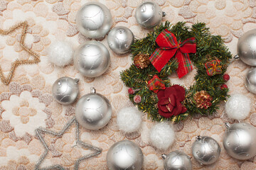 Christmas decoration with round wreath ornament on background  © Naz