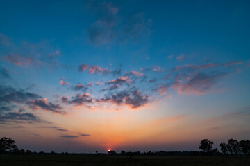 Colorful of clouds and blue sky with sun set for nature textured background