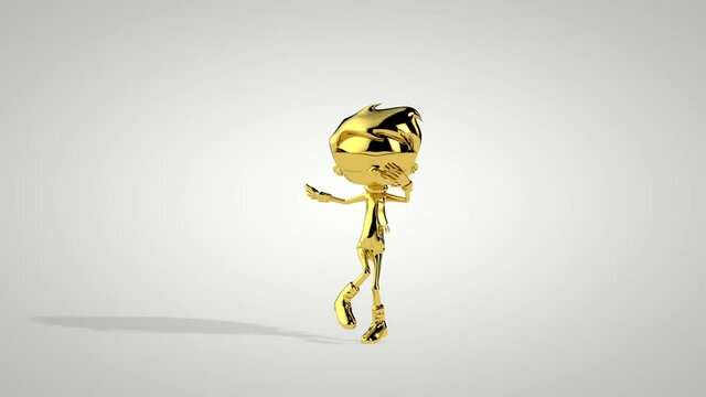 Golden boy doing a twist dance seamless loop, white studio