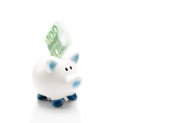 ceramic piggy bank and money