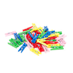 A scattering of colorful clothespins