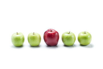 one red apple and many green