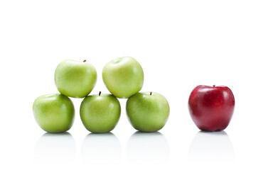 one red apple and many green