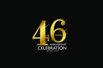 46 year minimalist logo years, jubilee, greeting card. Birthday invitation. Sign Gold space vector illustration on black background - Vector