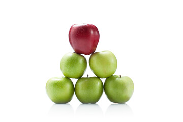 one red apple and many green