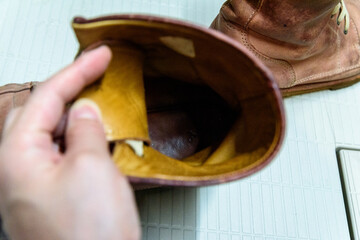 Old red leather boots.