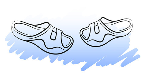 vector clipart beach Slippers on a blue background