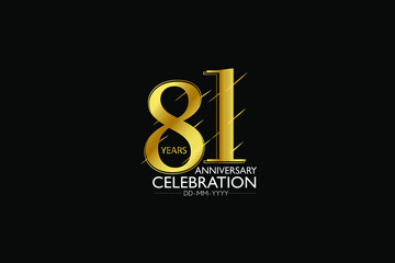 81 year minimalist logo years, jubilee, greeting card. Birthday invitation. Sign Gold space vector illustration on black background - Vector