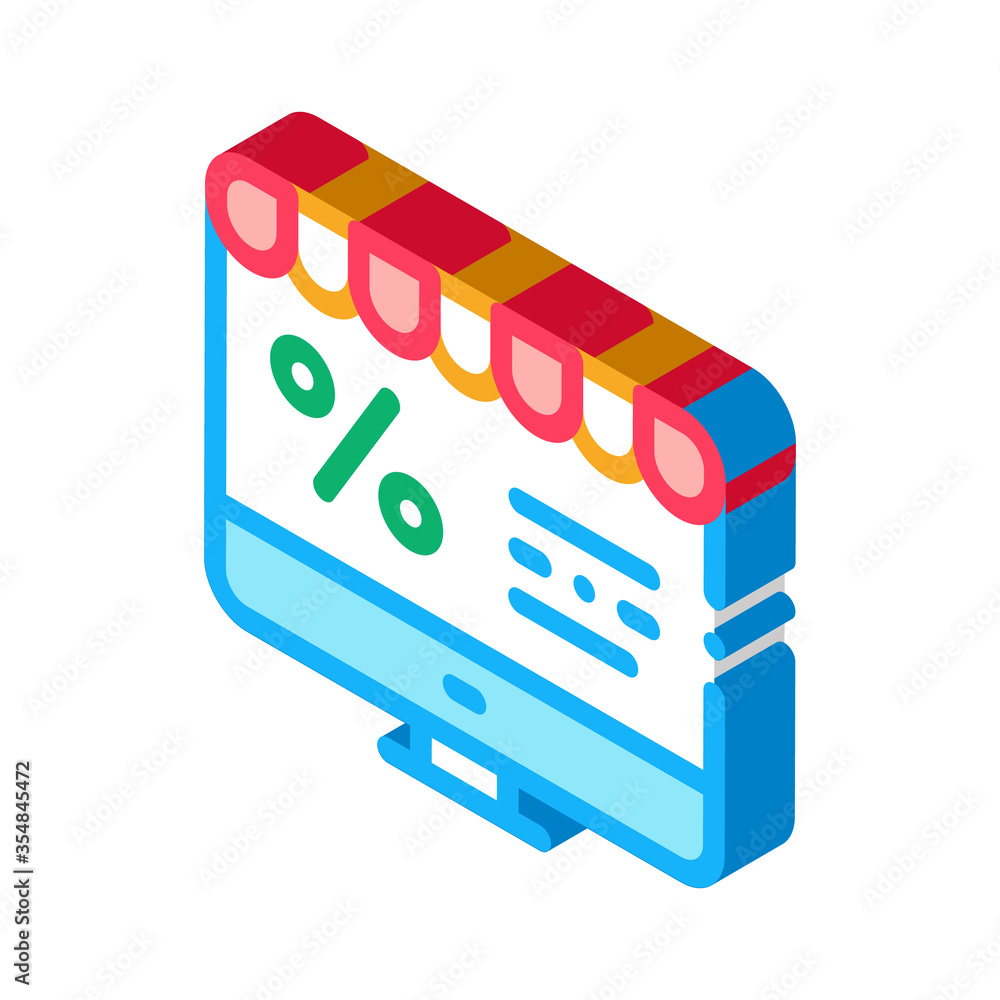 Poster computer percent mail icon vector. isometric computer percent mail sign. color isolated symbol illus