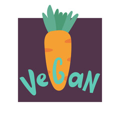 Young carrots with the inscription vegan. Modern vector illustration.